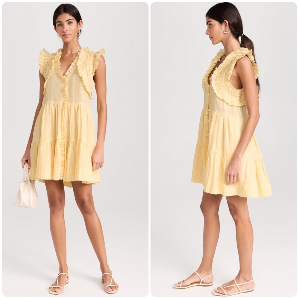 New! Sea NY Cole Smocked Flutter Sleeves Mini Ramie Dress 💛 XS/Small